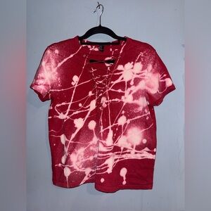 Forever 21 Red and White Lace-Up Tee